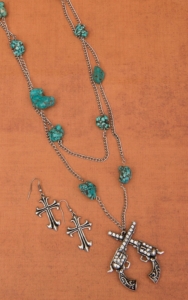 Cindy Smith Co® Turquoise Stone w/ Double Crossed Pistols Jewelry Set PN5367