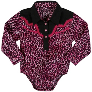 Wrangler® All Around Baby™ Girls Pink and Black Leopard Print Long Sleeve Western Onesie