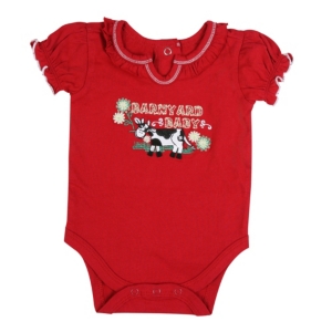 Wrangler® All Around Baby™ Girls Red Barnyard Baby w/ Ruffle Trim Short Sleeve Onesie
