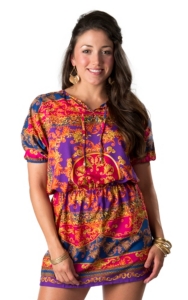 Angie® Women's Fuchsia, Purple, Blue and Yellow 3/4 Sleeve Empire Waist Dress