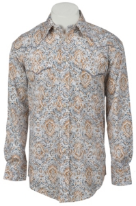 Roughstock® Men's Cream, Blue & Orange Antique Paisley Print Long Sleeve Western Shirt