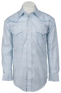 Roughstock® Men's White Dobby Stripe w/ Blue Porcellino Print Long Sleeve Western Shirt