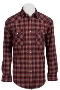 Roughstock® Men's Red, Navy, Orange & Lurex Plaid Long Sleeve Western Shirt R0S2381