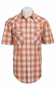 Roughstock® Men's Orange & White Plaid Short Sleeve Western Shirt R1S4409