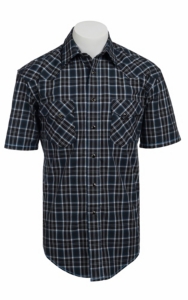 Roughstock® Men's Blue, Black & White Plaid Short Sleeve Western Shirt R1S4425