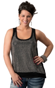 Umgee® Women's Black with Silver Stud Front Sleeveless Fashion Tank Top