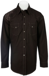 Roughstock® Men's Chocolate w/ Embroidered Shoulder Long Sleeve Western Shirt R2S2376
