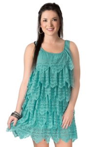 Resistol® Women's Turquoise Flower Cut-Out Scalloped Ruffle Sleeveless Dress