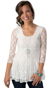Rancho Estancia® Women's White Lace 3/4 Sleeve Fashion Top