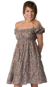 RU Cowgirl® Women's American Blue w/ Green & Red Paisley Short Sleeve Peasant Dress
