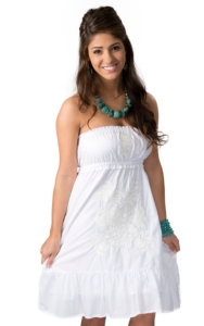 RU Cowgirl® Women's White Lena with White Floral Embroidery Strapless Dress
