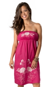 Rancho Estancia® Women's Moroccan Berry with White Floral Embroidery Strapless Tube Dress