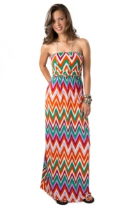 Karlie® Women's Orange, Teal and Purple Chevron Sleeveless Tube Maxi Dress