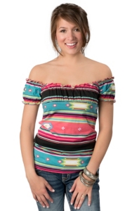 Rancho Estancia® Women's Multicolor Southwest Stripe Peasant Top