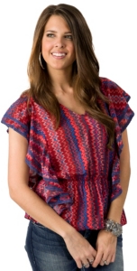 Fashion Fuse® Women's Coral, Red & Blue Chevron Print Short Sleeve Top