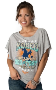 ATX Mafia® Women's Grey Rodeo Ain't No Dog and Pony Show Short Dolman Sleeve Tee