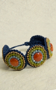 Pannee® Green, Blue, Orange and Gold Beads with Blue Rope Circle Bracelet