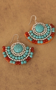 Pannee® Turquoise and Silver Beads with Orange Rope Fan Dangle Earrings