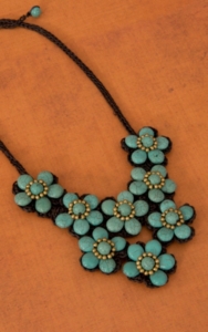 Pannee® Gold & Turquoise Stones Flower Brown Rope Necklace