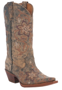 Rocky® Ladies Cognac Marble w/ Floral Embroidery Snip Toe Western Boots