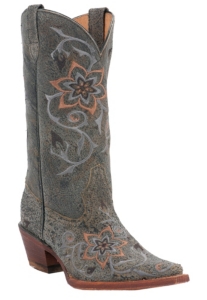Rocky® Ladies Graphite Lava w/ Floral Embroidery Snip Toe Western Boots