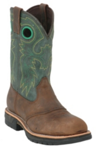 Rocky® Men's Dark Distressed Brown w/ Green Top Square Steel Toe Work Western Boots