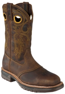 Rocky® Men's Dark Distressed Brown Saddle Vamp Square Steel Toe Work Western Boots