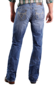 Rock & Roll Cowboy® Light Stonewash Double V Raised Denim Double Barrel Relaxed Fit Boot Cut Jeans