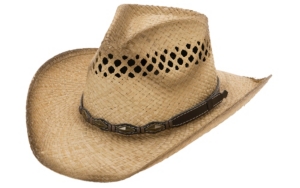 Cavenders® Raffia Vent Pinch Front with Brown Band Straw Cowboy Hat
