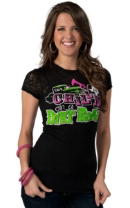 Rebel Rose® Junior's Black with Pink, Lime Green and White Chillin' on a Dirt Road Burnout Short Sleeve Tee
