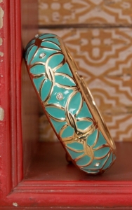 Pannee® Turquoise & Gold w/ Rhinestones Bangle Bracelet
