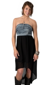 Hot & Delicious® Women's Denim and Black Hi-Lo Strapless Dress