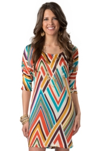 Hot & Delicious® Women's Multi Chevron Silky 3/4 Dolman Sleeve Dress