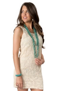 Hot & Delicious® Women's Ivory with Yarn Applique Sleeveless Dress