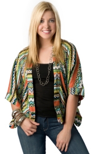 Hot & Delicious® Women's Green and Orange Aztec Striped 3/4 Cardigan Fashion Top