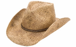Scala Ranch™ by Dorfman Pacific® Denim Cross & Crystal Hatband Straw Cowboy Hat