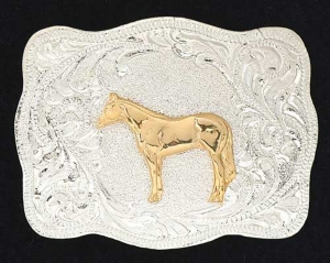 Silver Strike® Square Buckle with Gold Horse Center