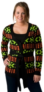 Flying Tomato® Ladies Black with Green and Orange Long Sleeve Sweater Jacket