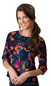 Karlie® Women's Navy with Vintage Floral Print 3/4 Sleeve Cropped Fashion Top