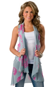 Karlie® Women's Blue and Fuschia Paisley Skull Hi-Lo Fashion Vest