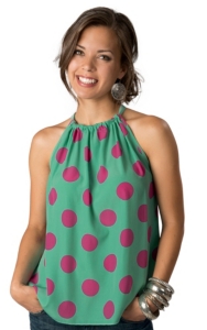 Karlie® Women's Turquoise with Pink Polka Dot Sleeveless Fashion Tie Halter Top