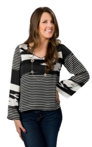 Vintage Havana® Women's Black and White Bell Long Sleeves Fashion Top