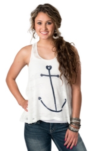 Vintage Havana® Women's White with Navy Blue Anchor Sleeveless Knit Fashion Tank Top