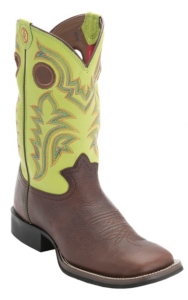 Tony Lama® 3R™ Men's Auburn Brown w/ Green Top Double Welt Square Toe Western Boot