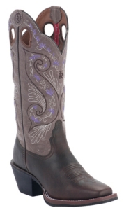 Tony Lama® 3R™ Women's Dark Walnut Brown w/ Tawny Embroidered Top Double Welt Punchy Square Toe Western Boots