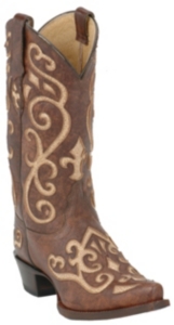 Tony Lama® Ladies Brown with Cream Inlay Earth Santa Fe Vaquero SnipToe Western Boots
