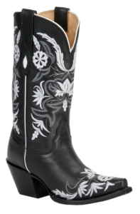 Tony Lama® Vaquero™ Ladies Black Vail Flower Garden Embroidered Snip Toe Western Boot