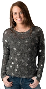 Vintage Havana® Women's Black & Grey Silver Foil Star Print Long Sleeve Sweater Knit Fashion Top