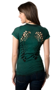 Velvet Stone® Juniors Dark Green Lattice Cut-Out Wings Short Sleeve Tee