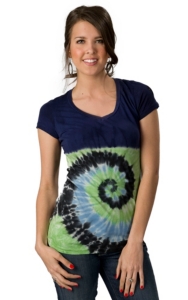 Velvet Stone® Juniors Navy and Lime Green Tie Dye with Cut Out Ladder Back Short Sleeve Tee